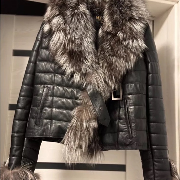 Custom Made lamb Leather Jacket With Argentinian  Fox Fur Collar - Picture 4 of 7